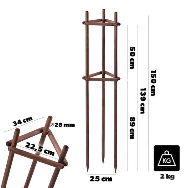 Växtstöd - Triangulär impregnerad trästolpe - För träd och buskar - Extra stark - 150 cm