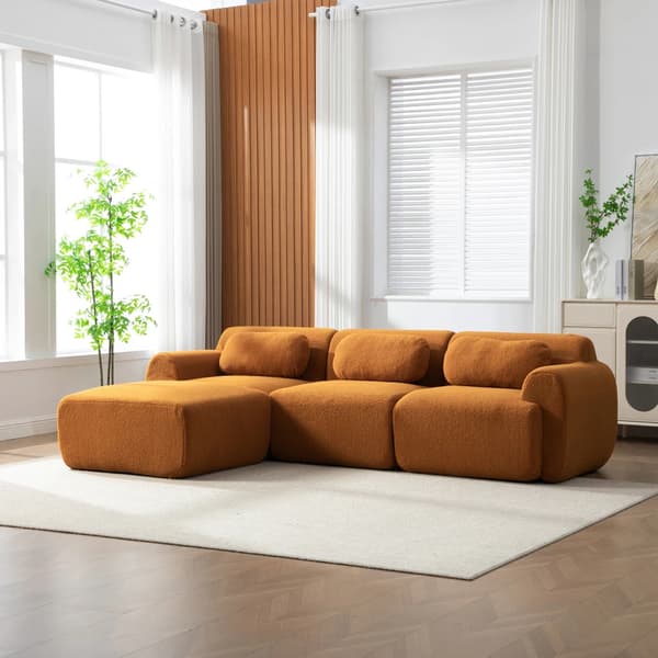L-formad modulsoffa - 3-sits - Chenilletyg - 30D högelastiskt skum - Lätt ram - Halkfri undersida - Karamell