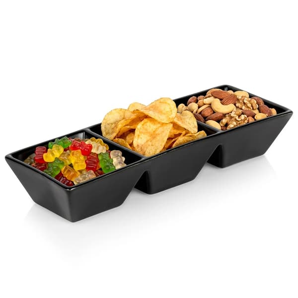 Snackskål i keramik - 3 rum - 29 cm - Sort