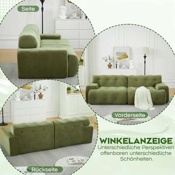 Cloud Sofa - 2-sitsig Fällsoffa - Överdimensionerad - Breda Armstöd - Knappdekor - Chenille - Skumfyllning - Grön