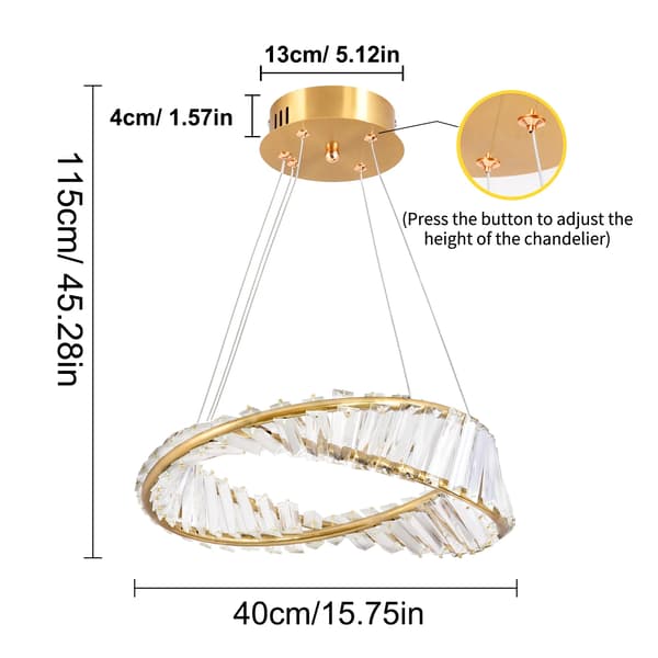 Krystalloftslampe - MS142-D40 - 40 cm - LED-belysning - Planmontering - Moderne Design - Skiftende Lysfarve - Guld