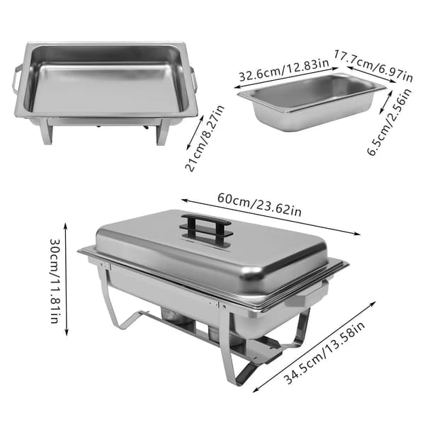 Chafing Dish Buffetvarmer - Varmeholder - Kapacitet 8 l - Rustfrit stål - Til buffet/catering - Sølv