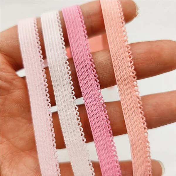 Elastiskt spetsband - Elastiskt vikbart resårband - 1 cm bred - ca 4,6 m lång - För sömnad, midjeband, underkläder - Vit