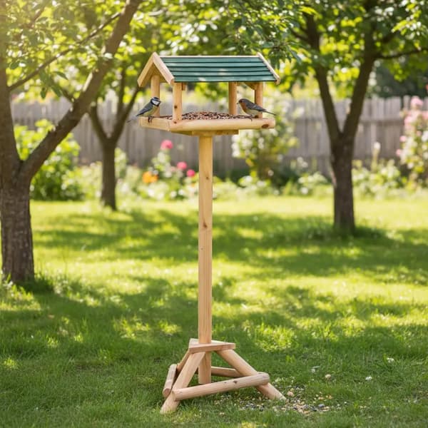 Fuglefoderbræt med stativ - Hængende foderautomat - 37x28x100 cm - Stof - Til udendørs brug - Armygrøn