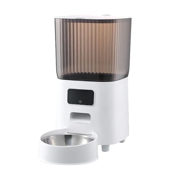 Automatisk kattefoderautomat - Foderdispenser - Timer til planlagt fodring - Justerbar portion 50–100 g - USB-opladning - Plastskål - Hvid