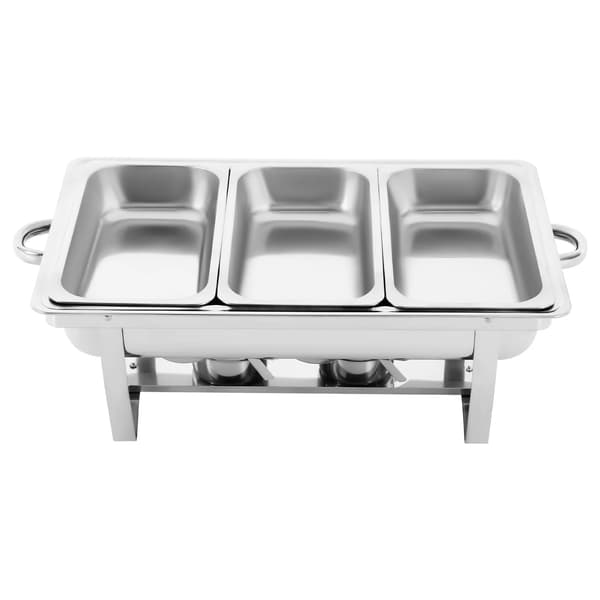 Buffetvarmer - Chafing Dish Sæt - 3 Rum - Rustfrit Stål - Spiritusbrænder - Varm & Kold Servering - Grå