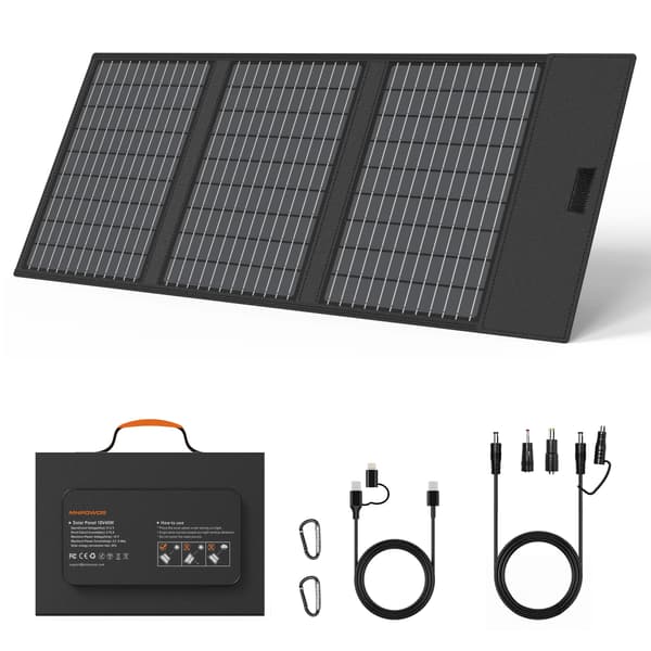 Bærbart solpanel 45W - Solcelleoplader - Foldbar 3-panel - Monokrystallinsk - 24 % effektivitet - Til telefon, camping, vandring