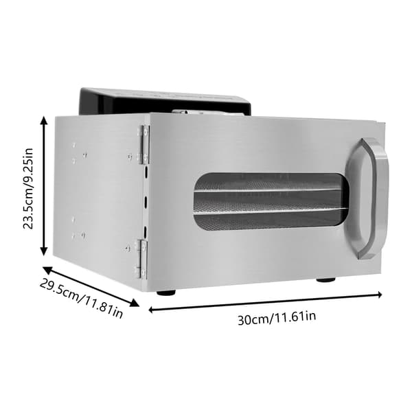 Fødevaretørrer - Elektrisk dehydrator - 6 bakker - Rustfrit stål - 220 V - 400 W - Sølv