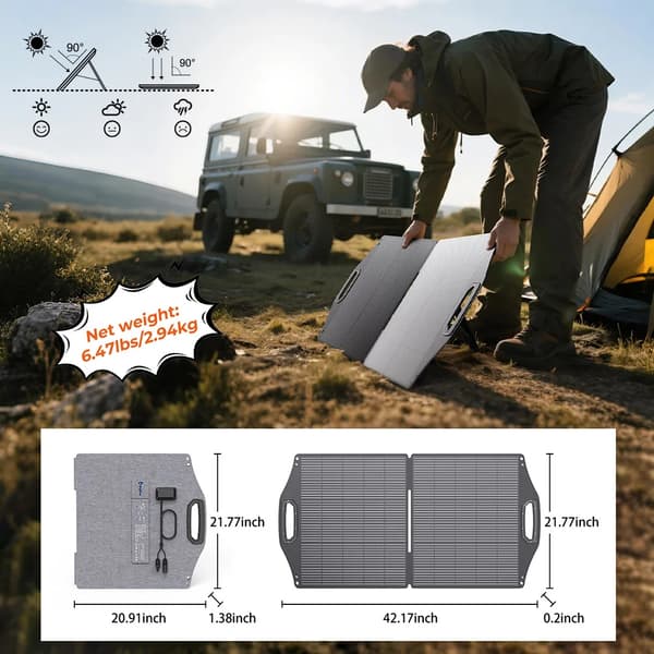 Solcellepanel - 100 W - USB-C PD 45 W - USB-A 18 W - MC4 - IP68 - Beige