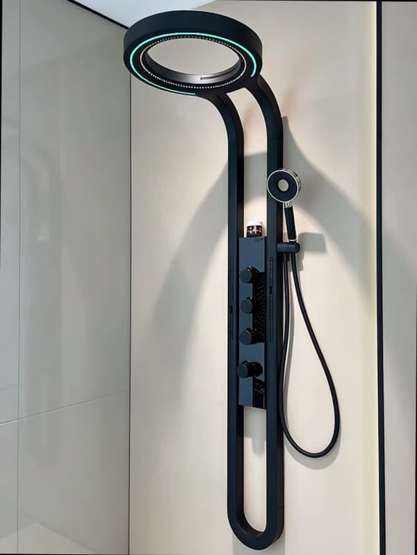 Vægmonteret brusepanel - Regnbruser - LED-display - Vandfaldsbruser - Massagejets - To-grebsblander - Sort
