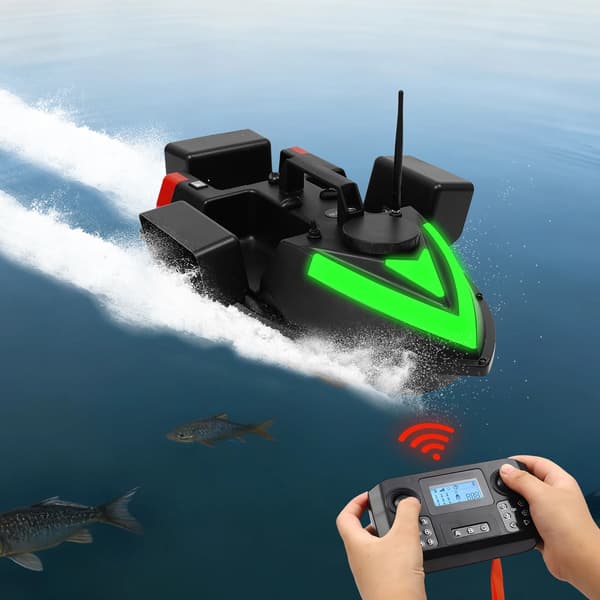 GPS Foderbåt - RC Betesbåt - Räckvidd 500 m - LED Nattfiske - ABS Material - Svart