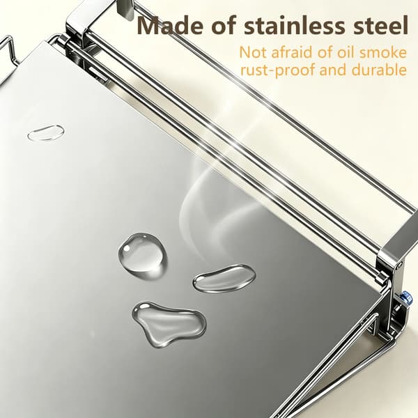 Opbevaringshylde - Til Skabslåge - Justerbar Base - Rustfrit Stål - Montering Uden Boring - Foldbar - Sølv