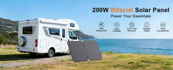 Bærbart solpanel 200W - Sammenklappeligt monokrystallinsk solcellepanel - 2 paneler - 24% effektivitet - ca. 138 x 90 x 2 cm - Til camping