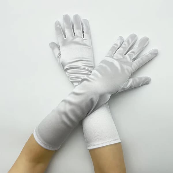 Damehandsker - Lange Polyesterhandsker - Stretch - 38 cm - One Size - Hvide - Til Fest og Bryllup