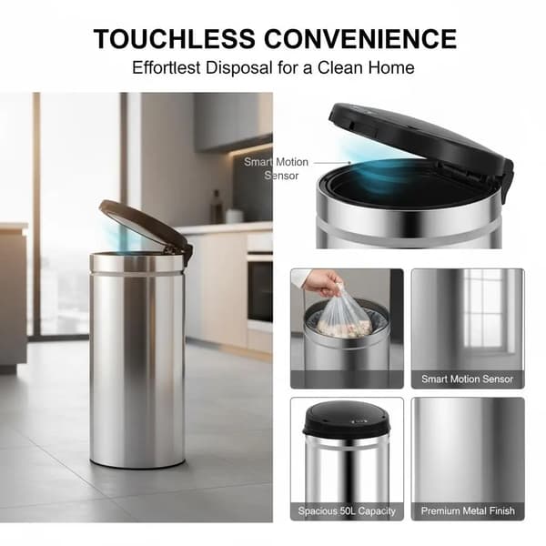 Automatisk sensor soptunna - Avfallshink 50 L - Rörelsesensor - Touchless - Tygmaterial - Armégrön