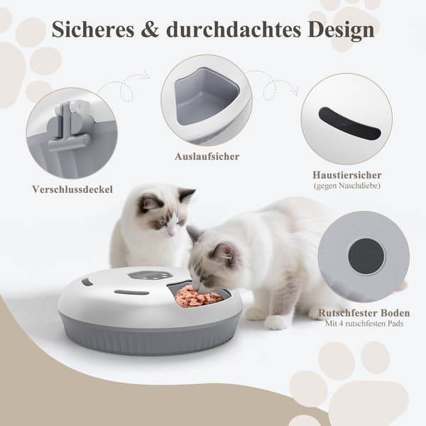 Automatisk kattmatare - Foderautomat för våtfoder - 6 måltider - Kylfunktion - Batteridriven utan batterier - Vit