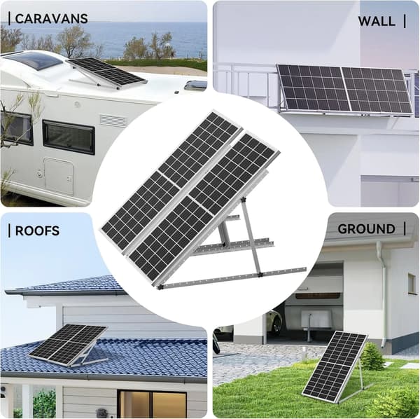 Solpanelställ - 114,3 cm - 4 Set - Justerbar Lutning - Fällbara Ben - För Tak, Husbil och Båt