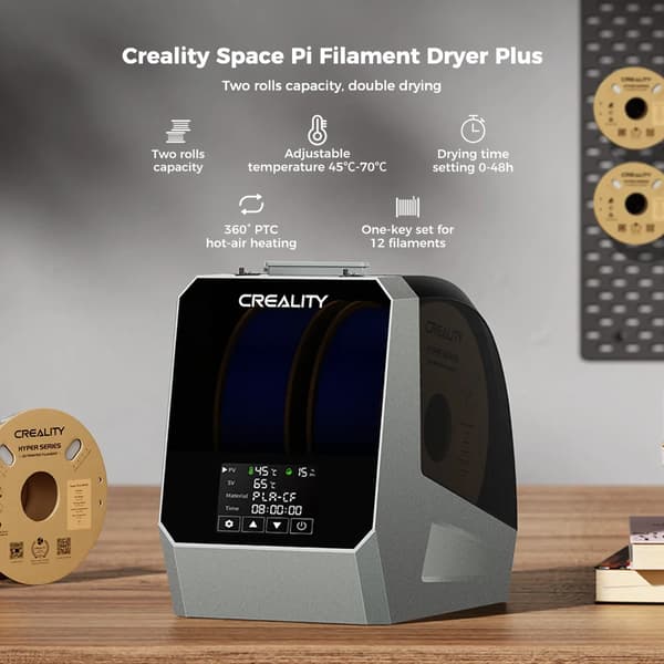 Space Pi Plus - Filamenttørrer til 3D-printer - Kapacitet 2 spoler - PTC 360° varmluft - 48 t timer - LCD touchskærm