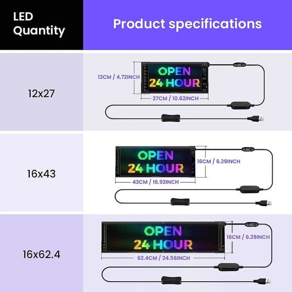 Flexibel LED-matrispanel - Programmerbar LED-skylt - Appstyrning - USB-driven - 24 x 64 LED - Vattentät - 5 V