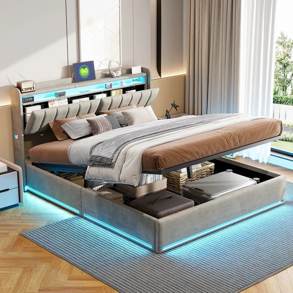 Sengeramme 140 x 200 cm - Seng med opbevaring - Træ - Rektangulær - Selvmontering - Beige