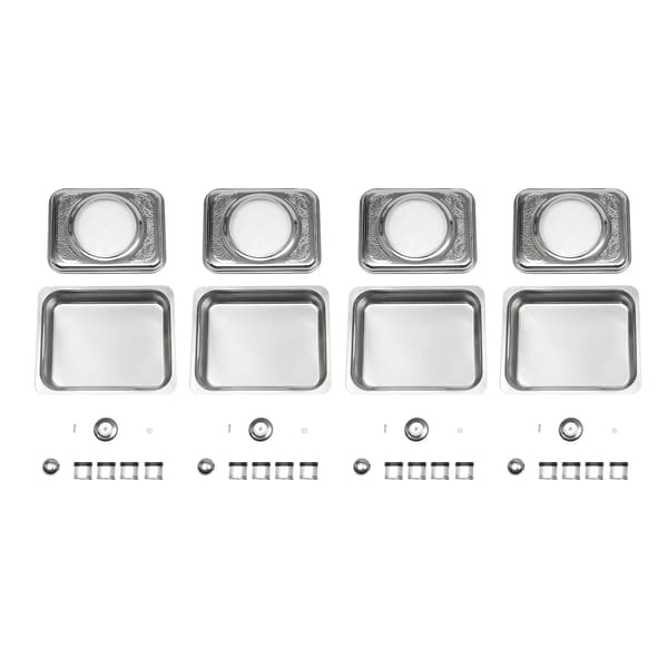 Chafing Dish Buffetform - Rektangulær - Sæt Med 4 - Rustfrit Stål - Glaslåg - Mål 33,5×27,5×9 cm - Sølv