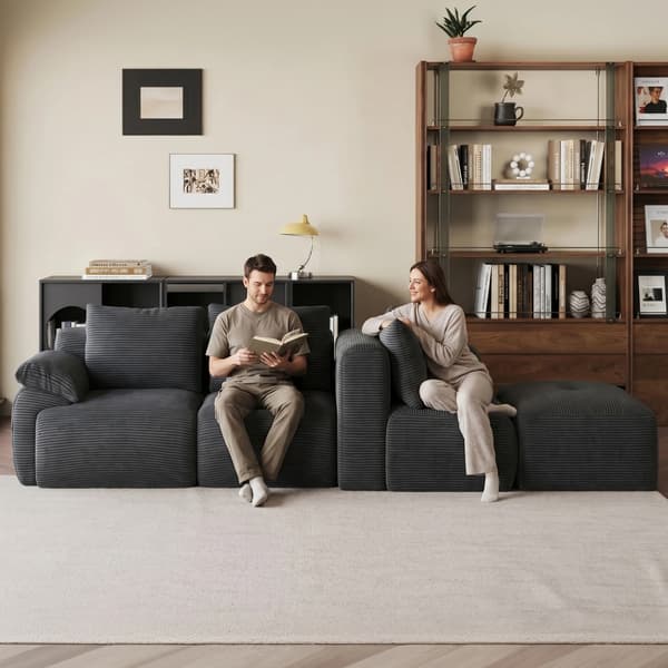 Modulär hörnsoffa - L-formad 2-sits soffa - Sammet - För vardagsrum - Kompakt bredd under 200 cm - Enkel montering - Grå