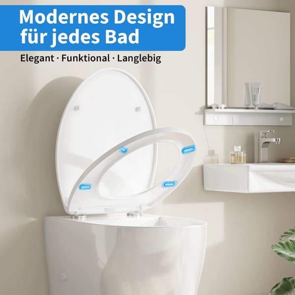 Toiletsæde - O-formet toiletsæde i PP - Soft close - Hurtigafmontering - Universal pasform