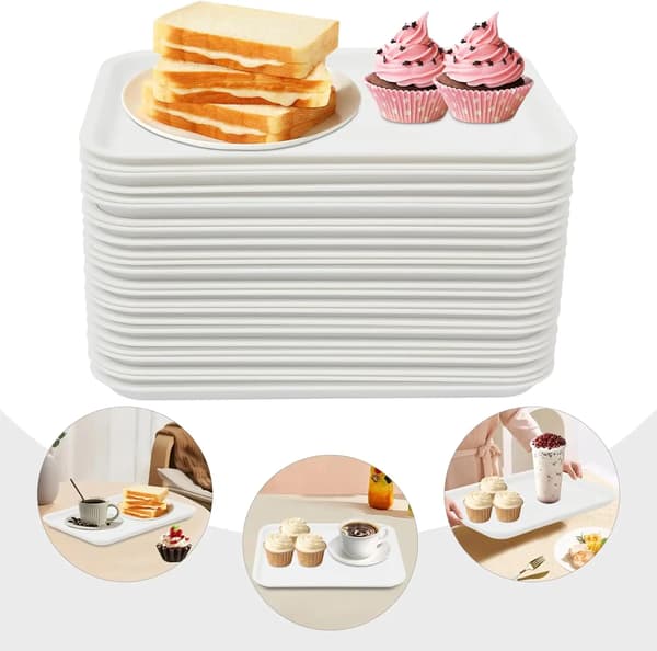 Serveringsbrickor 24-pack - Rektangulära snabbmatsbrickor - Stapelbara - För restaurang, hotell och café - Vit