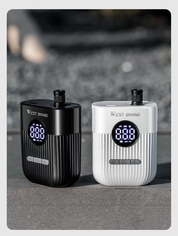 Mini elektrisk cykelpump - Kompressor för däck - 150 PSI högtryck - Digital display - För Presta & Schrader - Vit