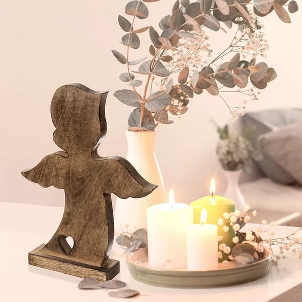 Juleengel - Dekorationsfigur i træ - 38,5 cm - Brun - Julepynt