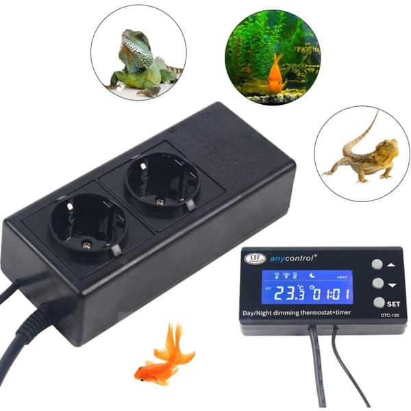 Akvarium Temperaturregulator - PID Digital Termostat - 220 V - NTC-sensor - LCD-skærm - Timer - Til akvarium & terrarium - Sort