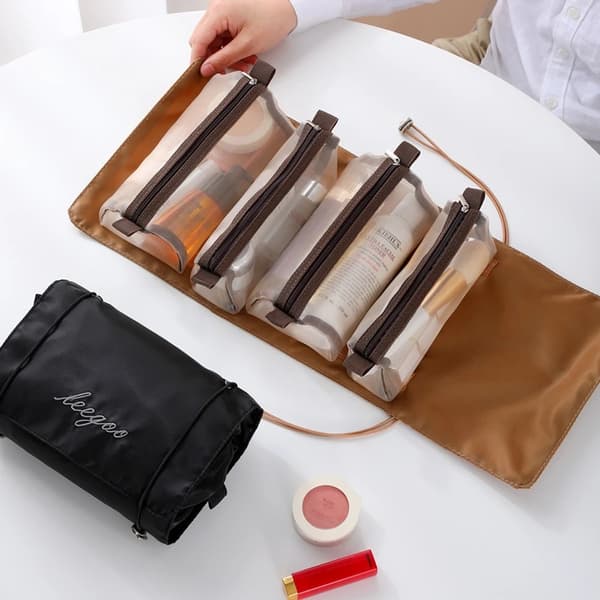Makeup taske opbevaring - Kosmetik toilettaske til rejse - PVC materiale - Solid design - Til kvinder - Sort