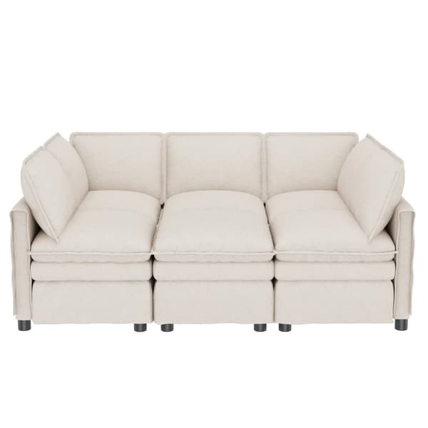 Modulär soffa - L-formad hörnsoffa - Sovfunktion - 6-sits - Chenille - Modern stil - Beige