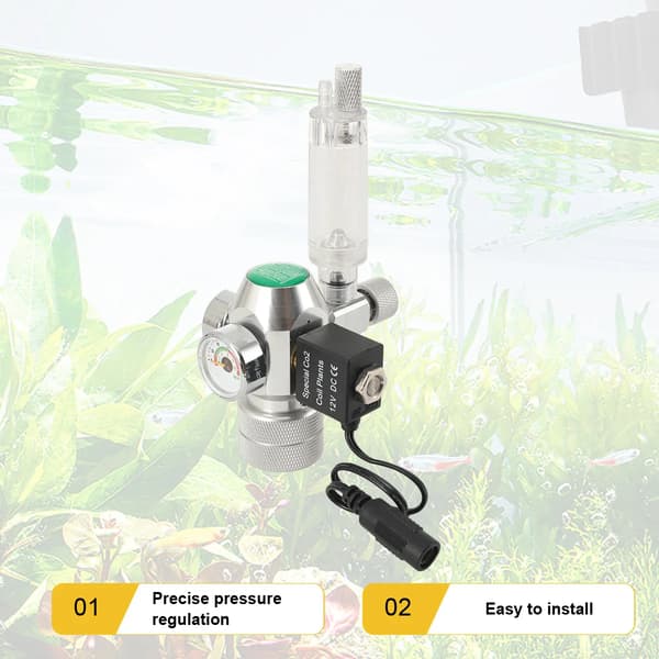 Akvarie CO2-regulator - Trykreduceringsventil med magnetventil - Til CO2-flaske - Præcis trykstyring
