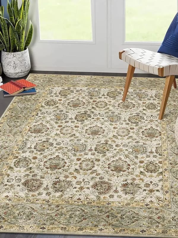 Vaskbart Tæppe - Rektangulær Boho - Skridsikker Gummibagside - Maskinvask - Polyester 100% - 200x290 cm - Lysegrøn