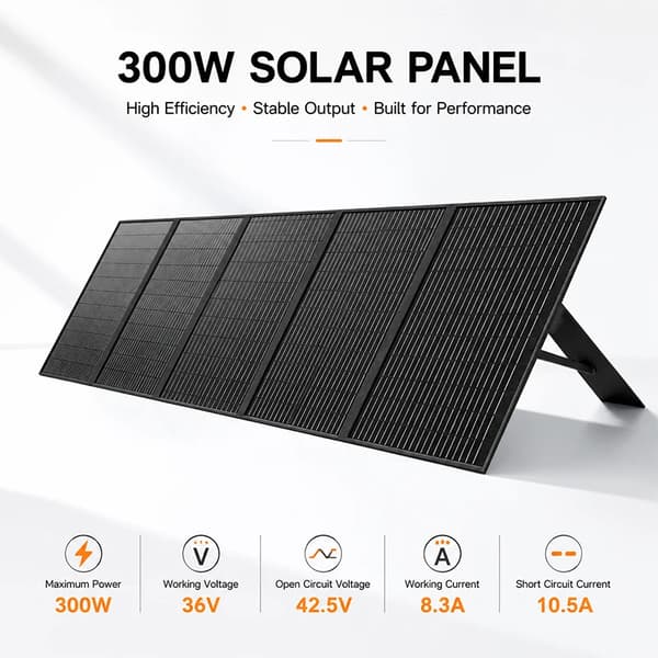 300W bærbart solpanel - Foldbart solcellepanel sæt - Vandtæt - Soloplader til power station - Til camping & udendørs brug - Sort