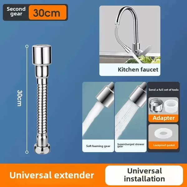 Sprayhoved til Køkkenhane - Perlator - 2 Tilstande - 360° Roterbart - Stænkbeskyttelse - 30 cm - Sølv - Rustfrit Stål/ABS