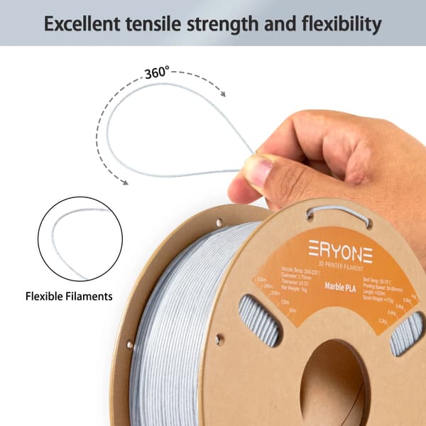 PLA-filament - Marmor-PLA - 1,75 mm - 5 kg - Til FDM 3D-printer - Til 3D-pen - Solid - Marmor
