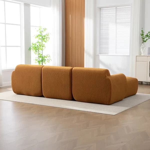 L-formad modulsoffa - 3-sits - Chenilletyg - 30D högelastiskt skum - Lätt ram - Halkfri undersida - Karamell