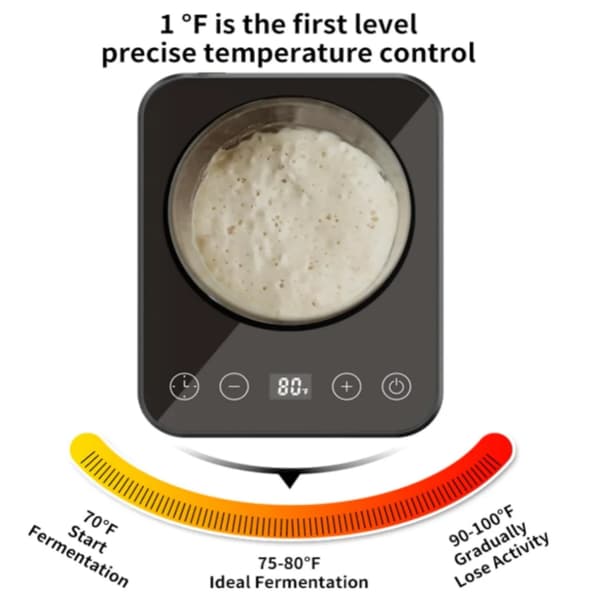 Varmeplade til surdejsgæring - Dejhæver - Præcis temperaturstyring - Timer - Bageværktøj - Grå
