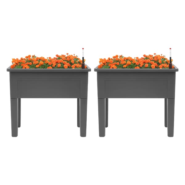Höjbädd - Rektangulär planteringslåda - 2-pack - 25 kg kapacitet - För grönsaker, örter, blommor - Grå
