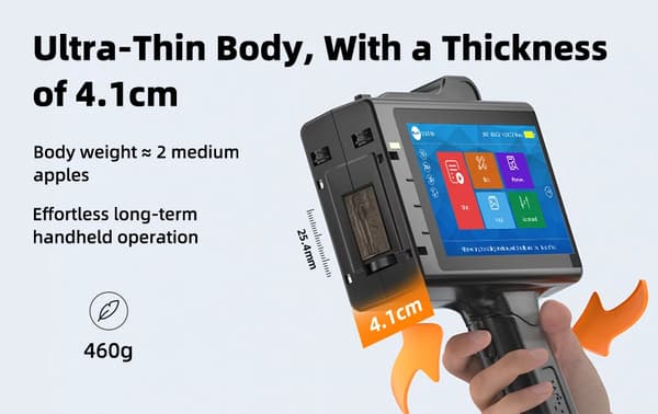 Håndholdt etiketprinter - S10 inkjetkoder - Termisk 25,4 mm - Tekst QR stregkode dato - Flersproget - 1 blækpatron