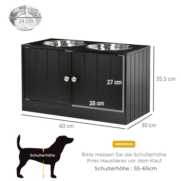 Hævet hundefoderstation - Foderbar til store hunde - 2 skåle i rustfrit stål - 44 l opbevaring - magnetdøre - armygrøn
