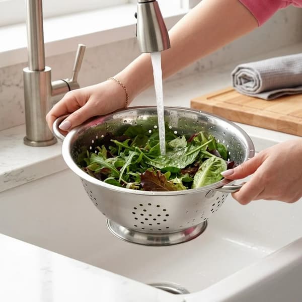 Køkkendørslag - Rustfrit stål - 28 cm - Stor model - Sølv - Til pasta, ris og grøntsager
