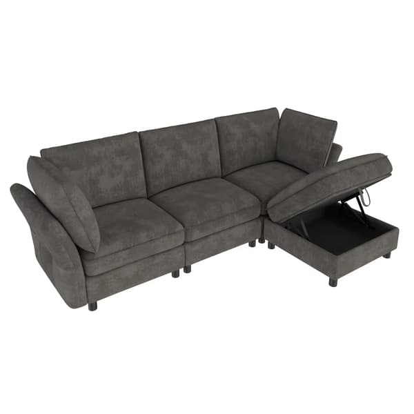 Modulär Molnsoffa - L-formad Hörnsoffa - 3 Sitsar - Chenilleklädsel - Förvaringspall - Modern Stil - Grå