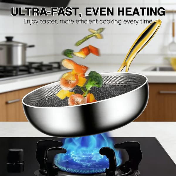 Stegepande - Køkkenpande - Rustfrit Stål - Non-stick - Bikagemønster - 26 cm