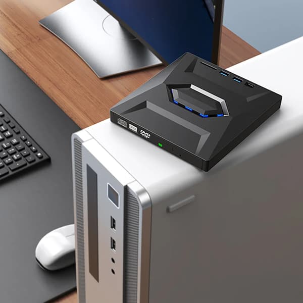 Ekstern optisk drev - DVD-brænder - USB 3.0 & USB‑C - Hurtig dataoverførsel - Windows/Mac/Linux - Til stationær PC