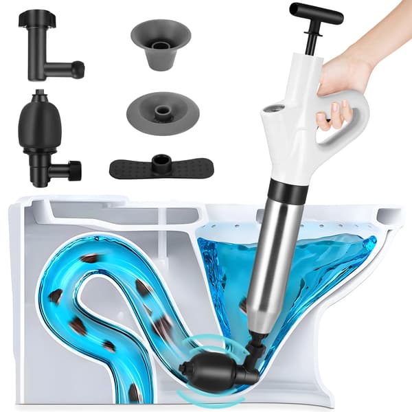 Toalettpump - Avloppsrensare med tryckluft - Tryckindikator - Högtryck - Silver