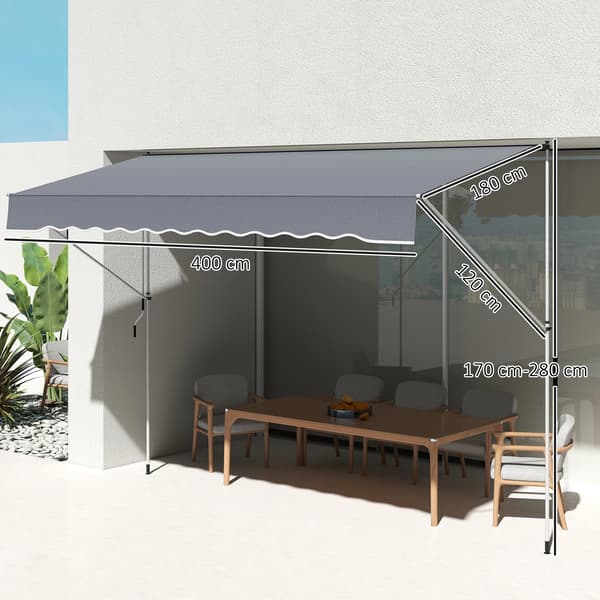 Terrassmarkis - Manuell infällbar - Polyesterduk - Mörkgrå