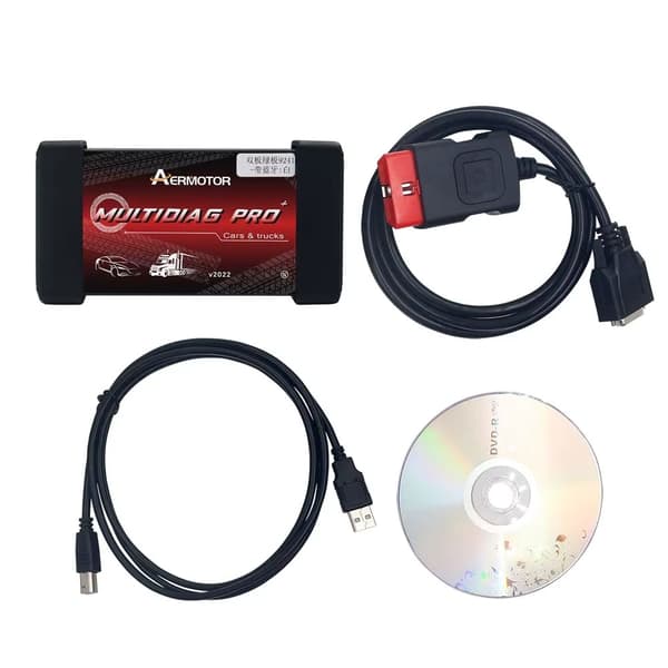 Multidiag PRO V3 - Diagnosetool til Bil og Lastbil - Bluetooth - Dobbelt PCB - Ægte 9241A-chip - Software 2021.11/2020.23 - Sort